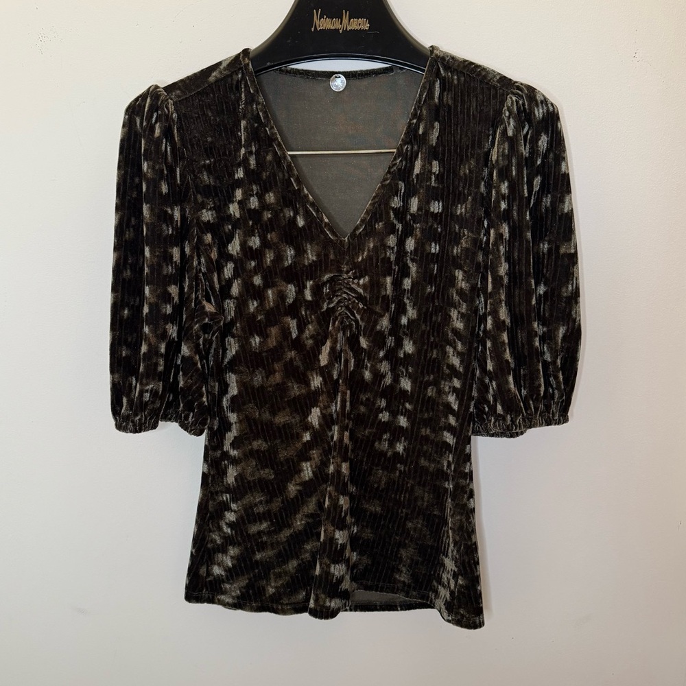 Margaret O'Leary Olive Velvet Burnout Patterned Blouse